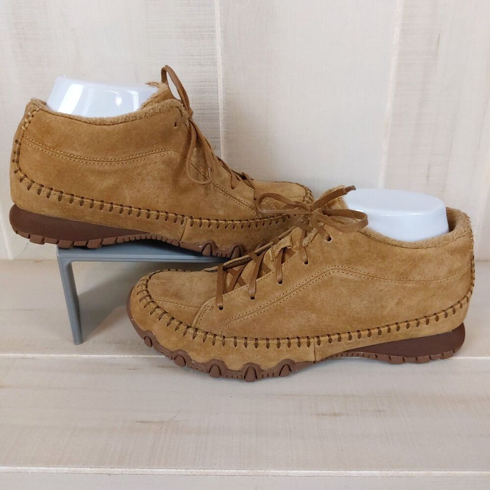 Skechers Totem Pole Moccasin Boots Women's Sz 7.5 Brown Suede Faux Fur Lining